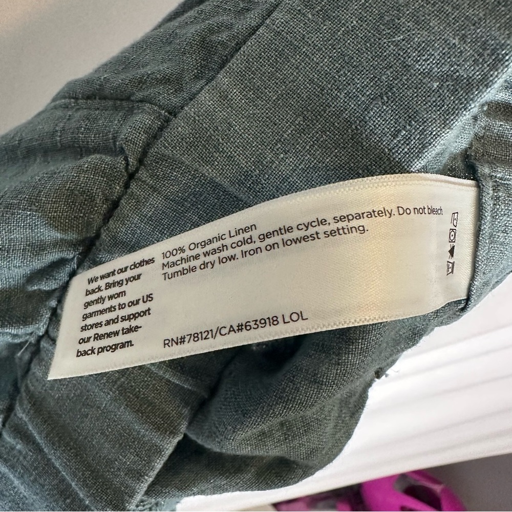 Eileen Fisher 100% Organic Linen Wide Leg Pants Blue Green Small Lagenlook - Picture 12 of 12